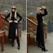 MDB Kadın Uzun Kollu Balıkçı Yaka Derin Yırtmaç Detay Krep Elbise thumbnail 8