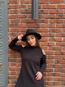 MDB Kadın Balıkçı Yaka Omuzlardan Açık Uzun Kollu Janjan Krep Elbise thumbnail 7