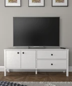 Lumera Modern Tv Ünitesi  2 Kapaklı 2 Çekmeceli Dolaplı MDF Profil Ayaklı 140 Cm  Minifixli thumbnail 4