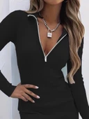 MDB Kadın Uzun Kollu önden Fermuarlı Mini Kaşkorse Elbise thumbnail 2