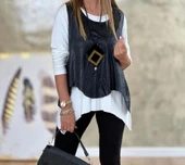 MDB Kadın Siyah Deri Yelekli Kolye Dahil üçlü Takım thumbnail 1