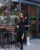 MDB Kadın Uzun Kollu Balıkçı Yaka Derin Yırtmaç Detay Krep Elbise thumbnail 3