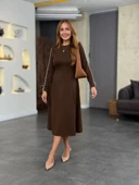 MDB Kadın Uzun Kollu Bisiklet Yaka Midi Modal Elbise thumbnail 4