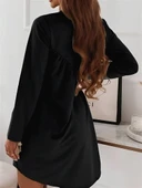 MDB Kadın Uzun Kollu Bisiklet Yaka çapraz Büzgü Detay Iki Iplik Mini Boy Elbise thumbnail 3