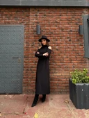 MDB Kadın Balıkçı Yaka Omuzlardan Açık Uzun Kollu Janjan Krep Elbise thumbnail 8