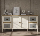 Valena Konsol Çok Amaçlı Dolap 2 Kapaklı 4 Çekmeceli Panjur Kapaklı MDF Profil Ayaklı 185 Cm Minifixli thumbnail 2