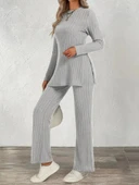 MDB Kadın Uzun Kollu Bisiklet Yaka Yandan Yırtmaçlı şardonlu Kaşkorse Bluz Ve Pantolon Ikili Takım thumbnail 1