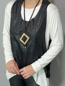 MDB Kadın Siyah Deri Yelekli Kolye Dahil üçlü Takım thumbnail 3