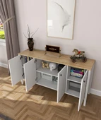 Lumera İskandinav Konsol 4 Kapaklı 6 Bölmeli MDF Profil Ayaklı 180 Cm Konsol - Wood Beyaz thumbnail 3