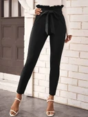 MDB Kadın Yüksek Bel Beli Fırfırlı önden Bağlamalı Ithal Krep Pantolon thumbnail 1