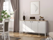 Lumera İskandinav Konsol 4 Kapaklı 6 Bölmeli MDF Profil Ayaklı 180 Cm Konsol - Wood Beyaz thumbnail 1