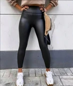 MDB Yüksek Bel Toparlayıcı İçi Şardonlu Deri Tayt thumbnail 1