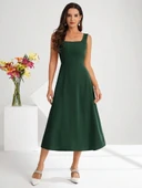 MDB Kadın Askılı Kare Yakalı Midi Ithal Krep Elbise thumbnail 2