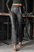 MDB Kadın Yüksek Bel Paçaya Doğru Geniş Deri Pantolon thumbnail 1