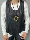 MDB Kadın Siyah Deri Yelekli Kolye Dahil üçlü Takım thumbnail 5