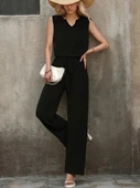 MDB Kadın Kolsuz V Yakalı Aerobin Bluz Ve Belden Kuşaklı Pantolon Ikili Takım thumbnail 1