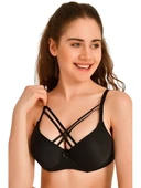 Liza Kadın Çapraz Askılı Desteksiz Balenli Sütyen 80 BEDEN SİYAH thumbnail 1