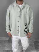 Su Yeşili Desenli Keten Gömlek COC1802 thumbnail 1