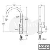 Roca Glera Döner Kuğu Borulu Eviye/Mutfak Bataryası - Krom / Cold Start A5A844DC00 thumbnail 3