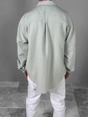 Su Yeşili Desenli Keten Gömlek COC1802 thumbnail 4