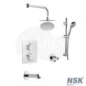 NSK Termostatik Ankastre Banyo Duş Sistemi - Krom / İç Set Sıva Altı Grubu Dahil / 3 Yönlü Ankastre Batarya thumbnail 1