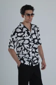 Erkek Siyah Beyaz Desenli Hawai Gömlek COC1164 thumbnail 3