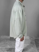 Su Yeşili Desenli Keten Gömlek COC1802 thumbnail 3