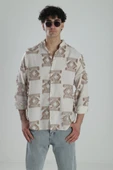 Kahve Desenli Vintage Püsküllü Gömlek COC2159 thumbnail 2