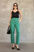 Aksesuar Detaylı Beli Lastikli Kumaş Pantolon 6119-Yeşil thumbnail 1