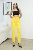Bağlama Detaylı Beli Lastikli Pamuklu Kumaş Pantolon 6170-Sarı thumbnail 3