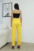 Bağlama Detaylı Beli Lastikli Pamuklu Kumaş Pantolon 6170-Sarı thumbnail 6