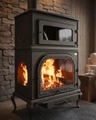 Reyo Stove Abant Üç Camlı Yan Kapak Fırınlı Döküm Şömine Soba thumbnail 2