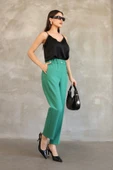 Aksesuar Detaylı Beli Lastikli Kumaş Pantolon 6119-Yeşil thumbnail 2