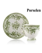 Türk Kahvesi Takımı 2 Kişilik Porselen – Yeşil Çiçek Desenli | 100 ml thumbnail 5