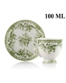 Türk Kahvesi Takımı 2 Kişilik Porselen – Yeşil Çiçek Desenli | 100 ml thumbnail 3