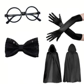 Siyah Kapüşonlu Büyücü ve Cadı Pelerin Kostüm Seti (4 Parça) thumbnail 2