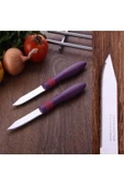 Pinkev Tramontina 2 Adet Lazer Tırtıklı Kısa Meyve Soyma Bıçağı - Mor thumbnail 1