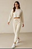 Kadın Paça Lastik Üç İp Şardonlu Lopez Eşofman Altı Ekru thumbnail 1