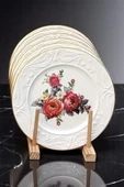Pinkev 6 Adet 20cm Seramik Pasta Tatlı Tabağı Seti - Nar Çiçeği thumbnail 2