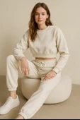 Kadın Paça Lastik Üç İp Şardonlu Lopez Eşofman Altı Ekru thumbnail 3