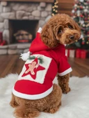 Yıldız Desenli Yılbaşı Köpek Kıyafeti Premium Kırmızı Polar | Kapüşonlu Noel Köpek Kostümü | Küçük Irklar İçin thumbnail 2