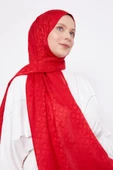 Kırmızı Halka Desen Jakarlı Janjan şal thumbnail 1