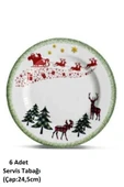 Pinkev 6 Kişilik Porselen 24,5cm Yılbaşı Desenli Servis Sunum Tabağı Tabak Seti thumbnail 2