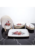 Pinkev 15 Parça Seramik Pasta Kahvaltı Sunum Tabağı Takımı - Nar Çiçeği thumbnail 3