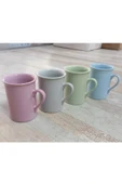 Pinkev 4 Kişilik 10cm Boyunda Renkli Seramik Kupa Çay Nescafe Fincanı Seti thumbnail 1