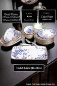 Pinkev 15 Parça Seramik Kahvaltılık Kahvaltı Tabağı Takımı Seti - Mavi Gold thumbnail 4