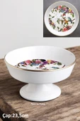 Pinkev Flora Seramik Ayaklı Meyvelik Salata Kasesi Sunum Tabağı - 23,5cm thumbnail 2