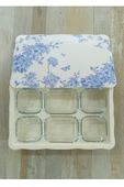 Pinkev Melamin Tepsili 6'lı Cam Kahvaltılık Kase Seti - Mavi Çiçekli thumbnail 3