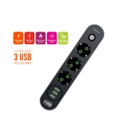 Polosmart MP19 Uzatma Kablosu 3 Prizli 3 USB'li 2 Metre Kısa Devre Korumalı Siyah thumbnail 2