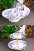 Pinkev Butterfly 2li Fanuslu Seramik Katlı Kurabiyelik Pasta Sunum Tabağı Seti - Kup123s thumbnail 1